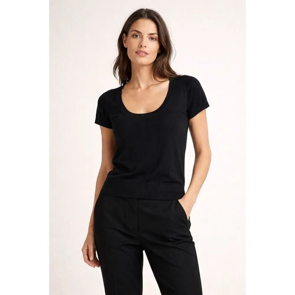 Zara Black Scoop Neck Knit Short Sleeve Sweater Top Women’s Small